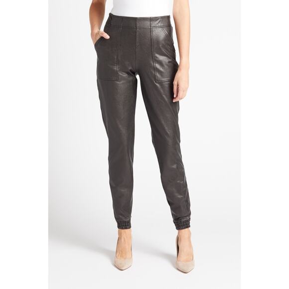 Spanx Black Faux Leather Jogger Pants Plus Size 1X - Picture 1 of 13